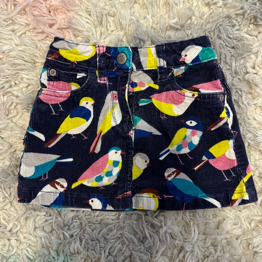 Mini Boden Birds Corduroy Skirt 3-4Y